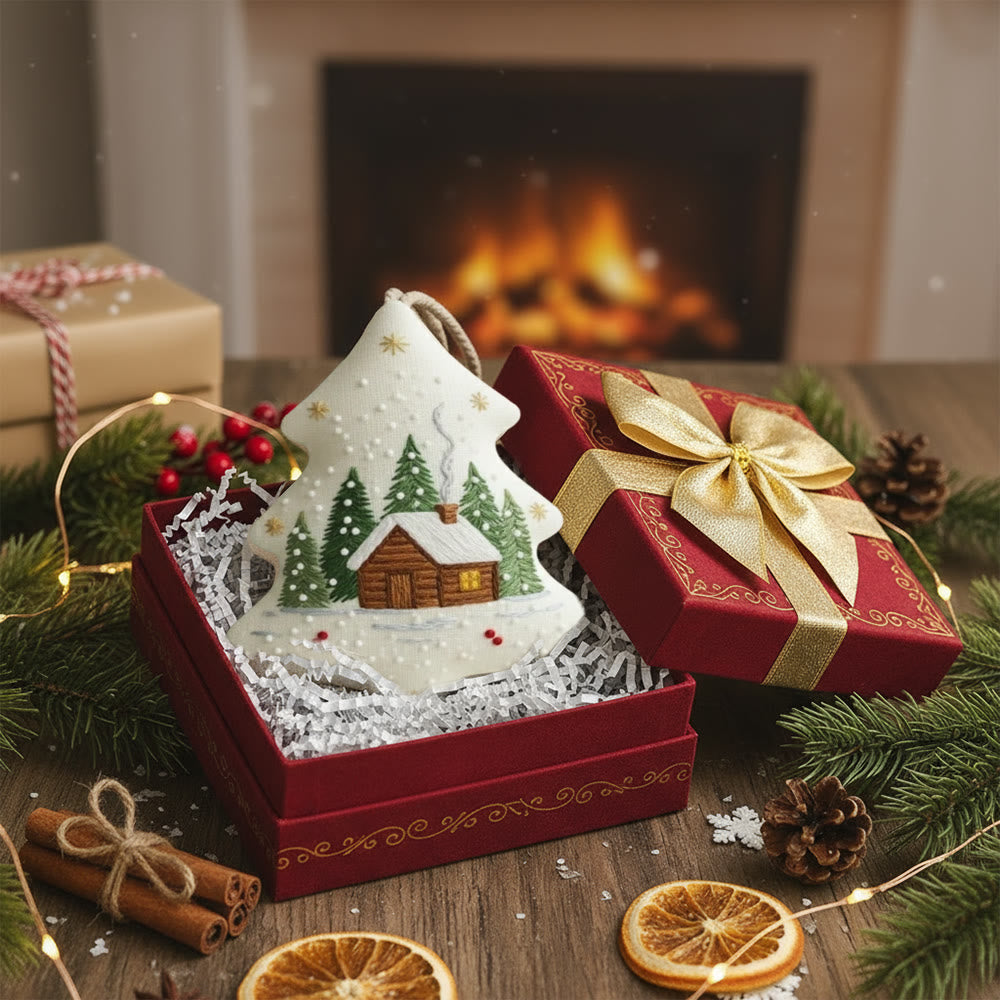 Rubbyoo Tree-shaped Embroidery Kit - Snowy Cabin Pines | Easy Starter Handiwork | Warm Holiday Decor - image 7