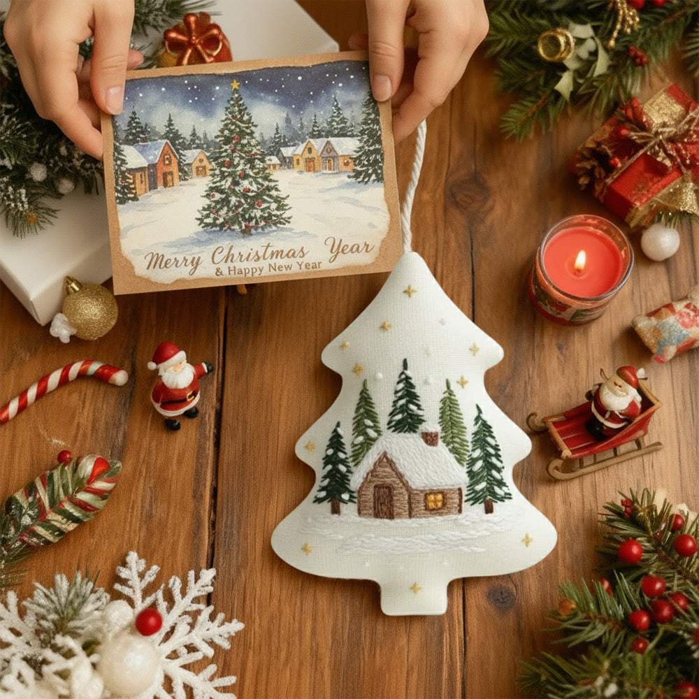 Rubbyoo Tree-shaped Embroidery Kit - Cozy Winter Cabin | DIY Craft for Beginners | Whimsical Holiday Ornament - image 8