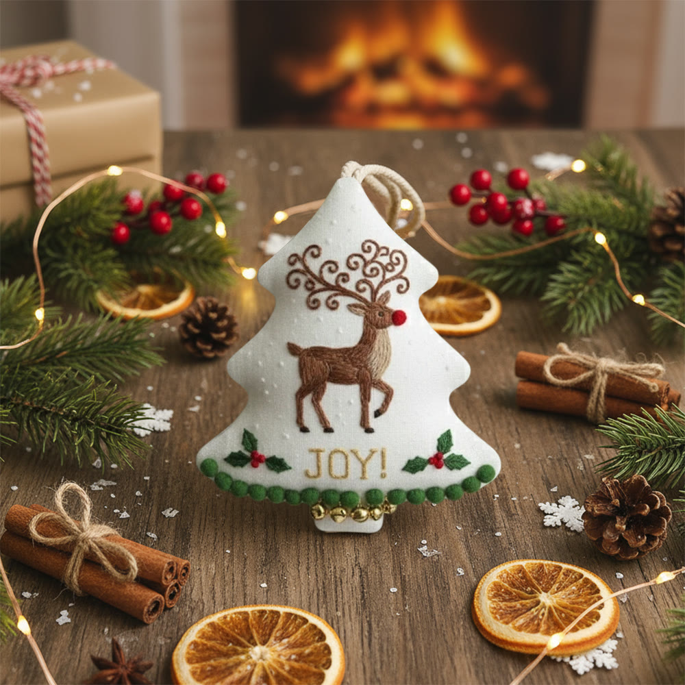 Rubbyoo Tree-shaped Embroidery Kit - Christmas Joyful Deer | Lovely Animal Art | Diy Hanging Craft  - image 1