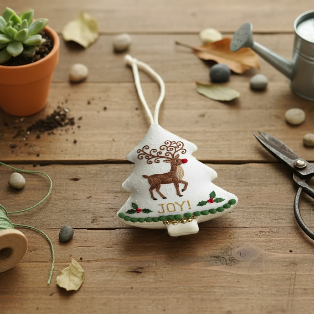 Rubbyoo Tree-shaped Embroidery Kit - Christmas Joyful Deer | Lovely Animal Art | Diy Hanging Craft  - image 6