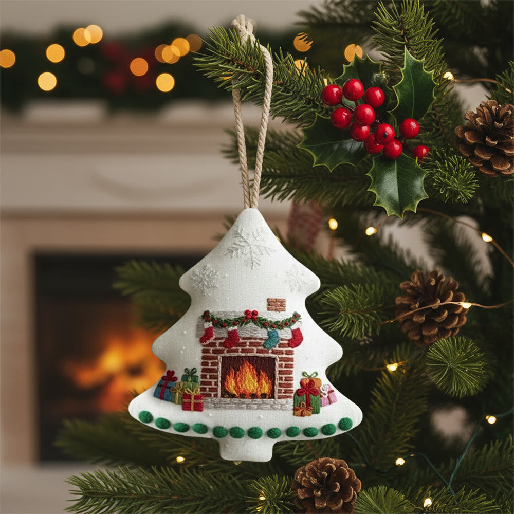 Rubbyoo Tree-shaped Embroidery Kit - Christmas Fireplace | Diy Holiday Gift | Handmade Needle Art - 6 inches hoop kit - image 0