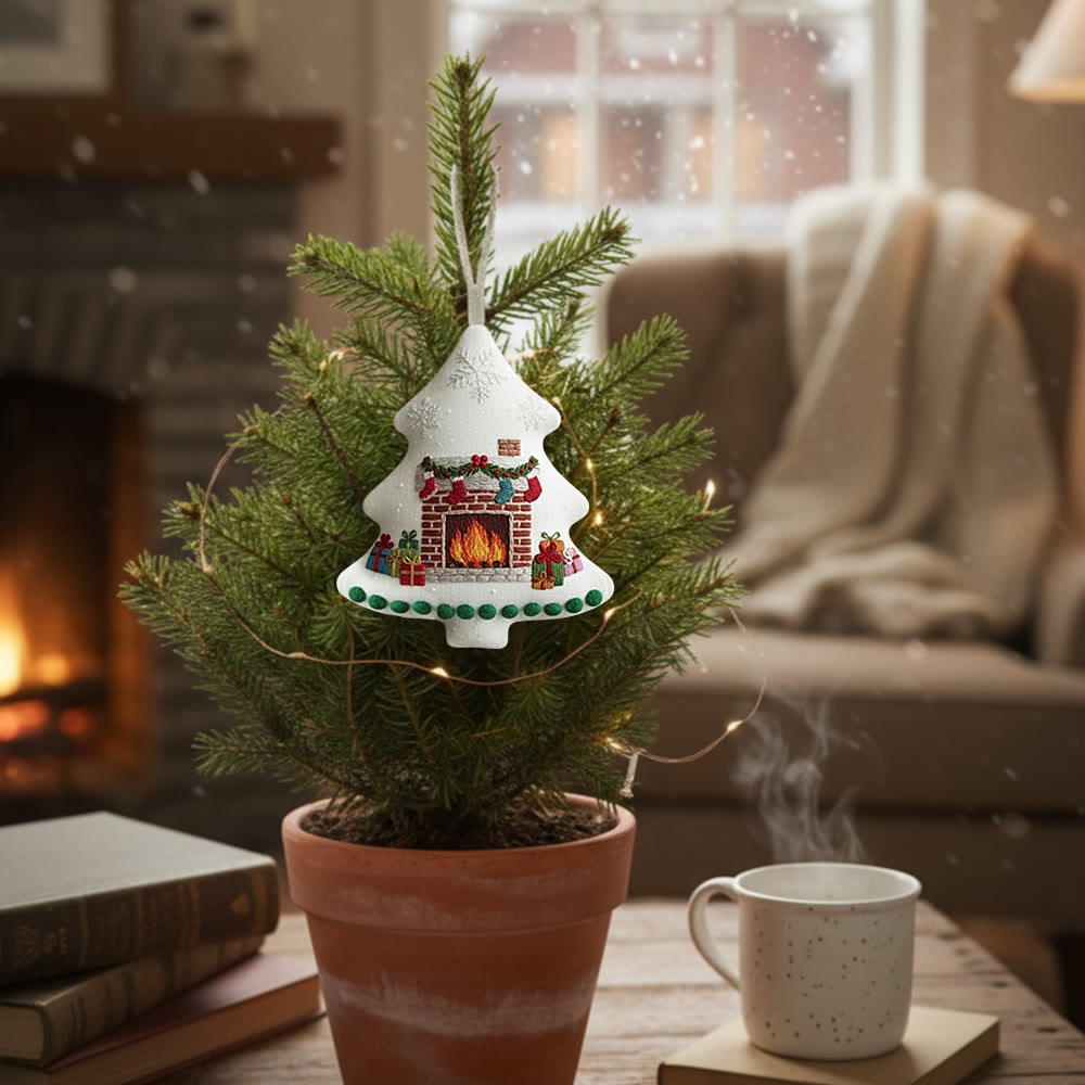 Rubbyoo Tree-shaped Embroidery Kit - Christmas Fireplace | Diy Holiday Gift | Handmade Needle Art - image 6