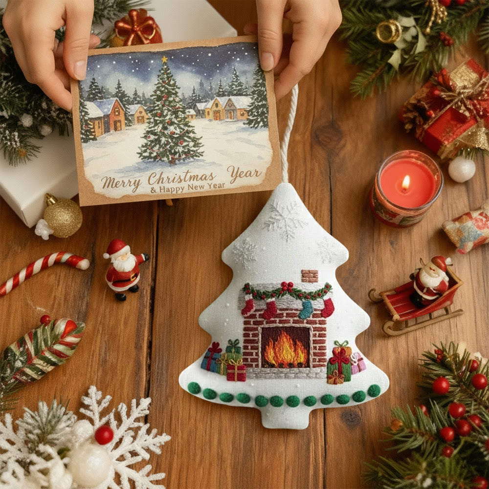 Rubbyoo Tree-shaped Embroidery Kit - Christmas Fireplace | Diy Holiday Gift | Handmade Needle Art - image 2
