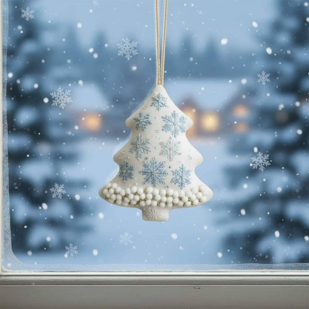 Rubbyoo Tree-shaped Embroidery Kit - Snowflakes And Pearls | Elegant Diy Craft | Lovely Addition To Festive Collection - image 1