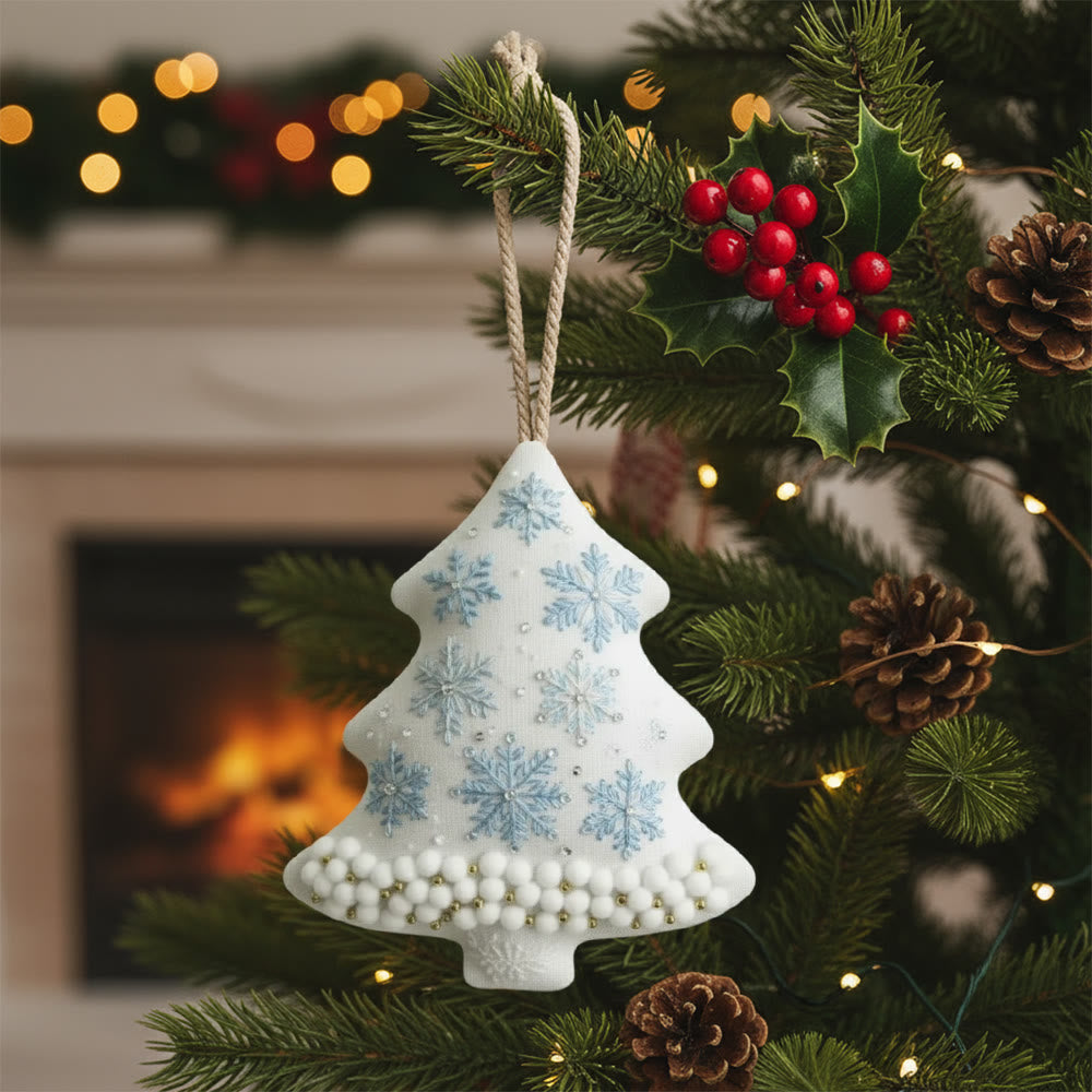 Rubbyoo Tree-shaped Embroidery Kit - Snowflakes And Pearls | Elegant Diy Craft | Lovely Addition To Festive Collection - 6 inches hoop kit - image 0
