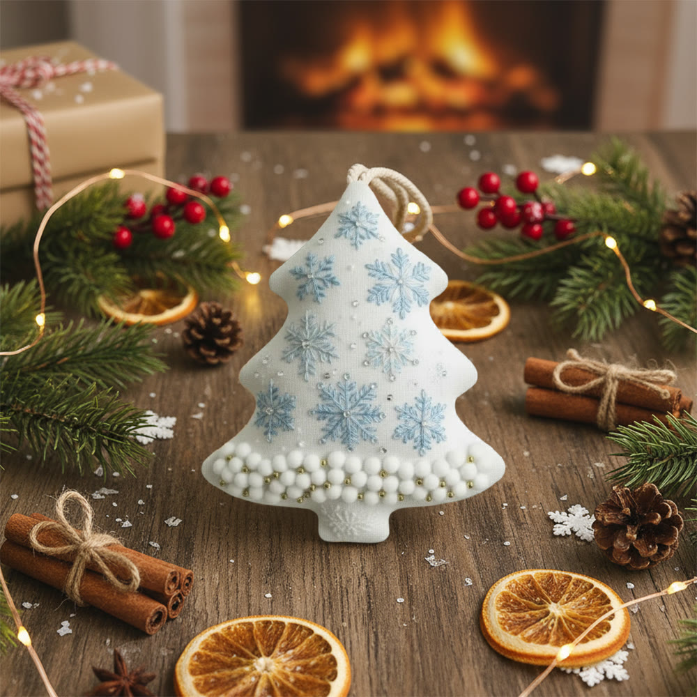 Rubbyoo Tree-shaped Embroidery Kit - Snowflakes And Pearls | Elegant Diy Craft | Lovely Addition To Festive Collection - image 7