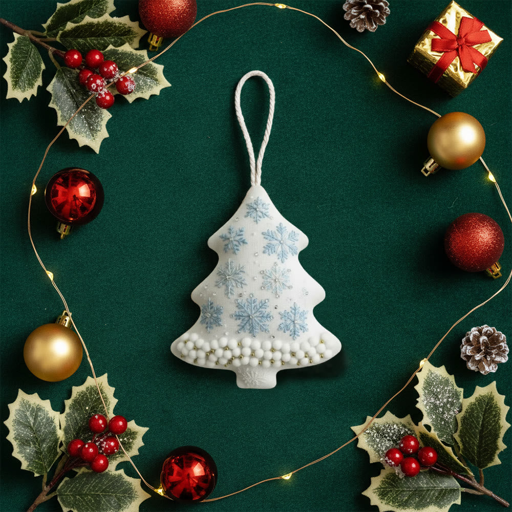 Rubbyoo Tree-shaped Embroidery Kit - Snowflakes And Pearls | Elegant Diy Craft | Lovely Addition To Festive Collection - image 9
