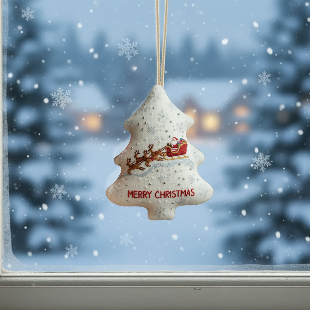 Rubbyoo Tree-shaped Embroidery Kit - Santa’s Sleigh Ride | Whimsical Embroidery Design | Heartwarming Christmas Keepsake - image 1