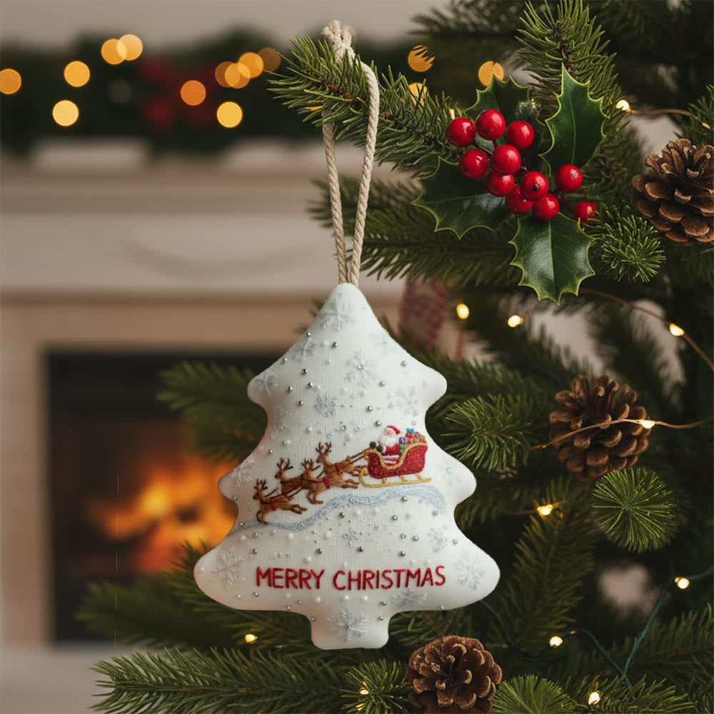 Rubbyoo Tree-shaped Embroidery Kit - Santa’s Sleigh Ride | Whimsical Embroidery Design | Heartwarming Christmas Keepsake - 6 inches hoop kit - image 0