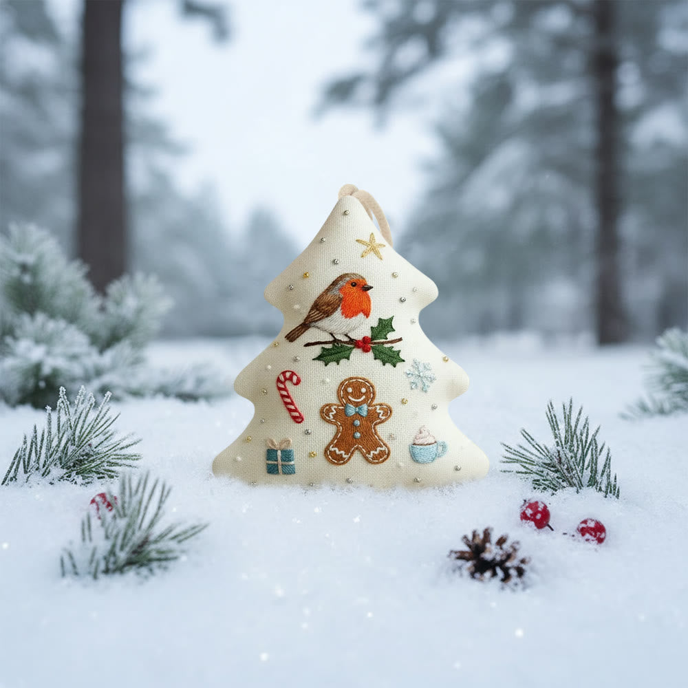 Rubbyoo Tree-shaped Embroidery Kit - Robin And Gingerbread | Festive Design | Ideal For Craft Lovers - image 5