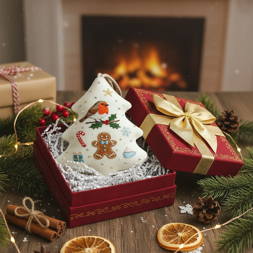 Rubbyoo Tree-shaped Embroidery Kit - Robin And Gingerbread | Festive Design | Ideal For Craft Lovers - image 6