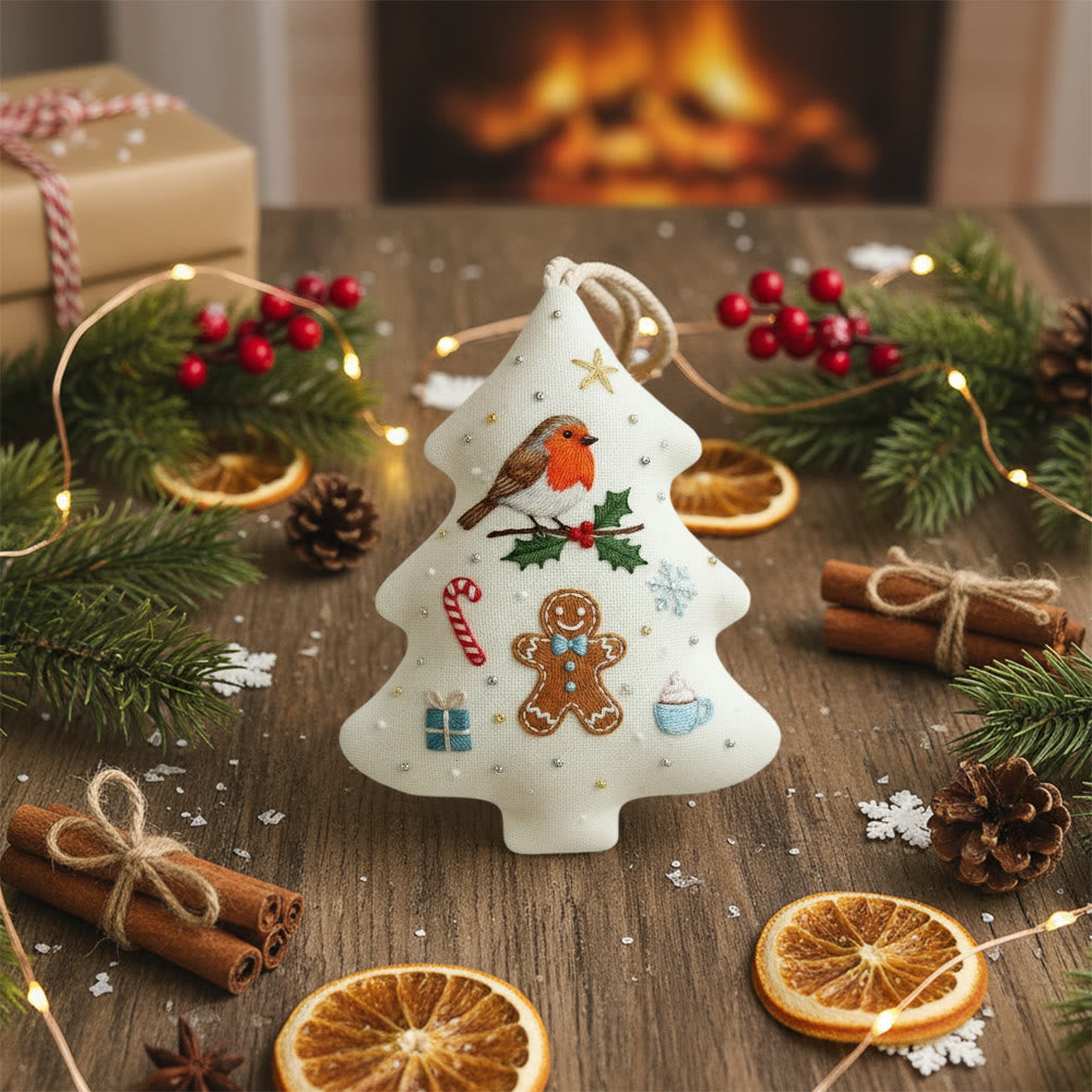 Rubbyoo Tree-shaped Embroidery Kit - Robin And Gingerbread | Festive Design | Ideal For Craft Lovers - image 7