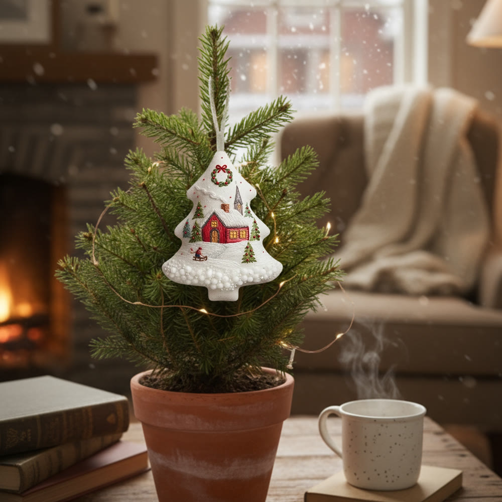 Rubbyoo Tree-shaped Embroidery Kit - Snowy Cottage | Embellished With Winter Charm | Unique Holiday Ornament - image 2