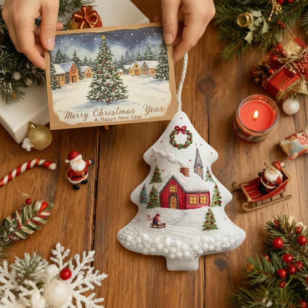 Rubbyoo Tree-shaped Embroidery Kit - Snowy Cottage | Embellished With Winter Charm | Unique Holiday Ornament - image 7