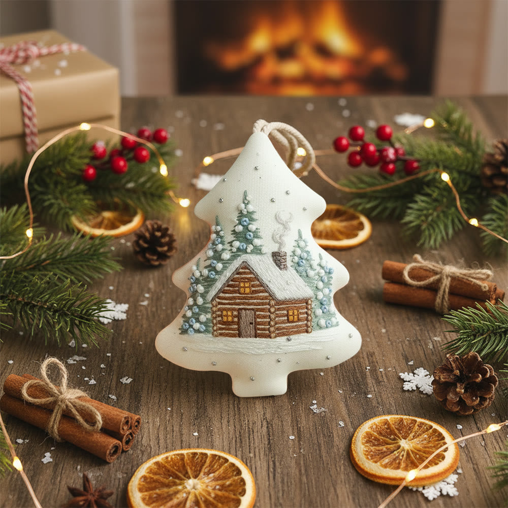 Rubbyoo Tree-shaped Embroidery Kit - Winter Cabin | Christmas Home Decoration | Creative Handmade Art - image 1