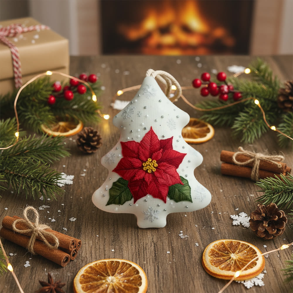 Rubbyoo Tree-shaped Embroidery Kit - Poinsettia | Beginner Friendly Handicraft | Diy Holiday Collection - image 1