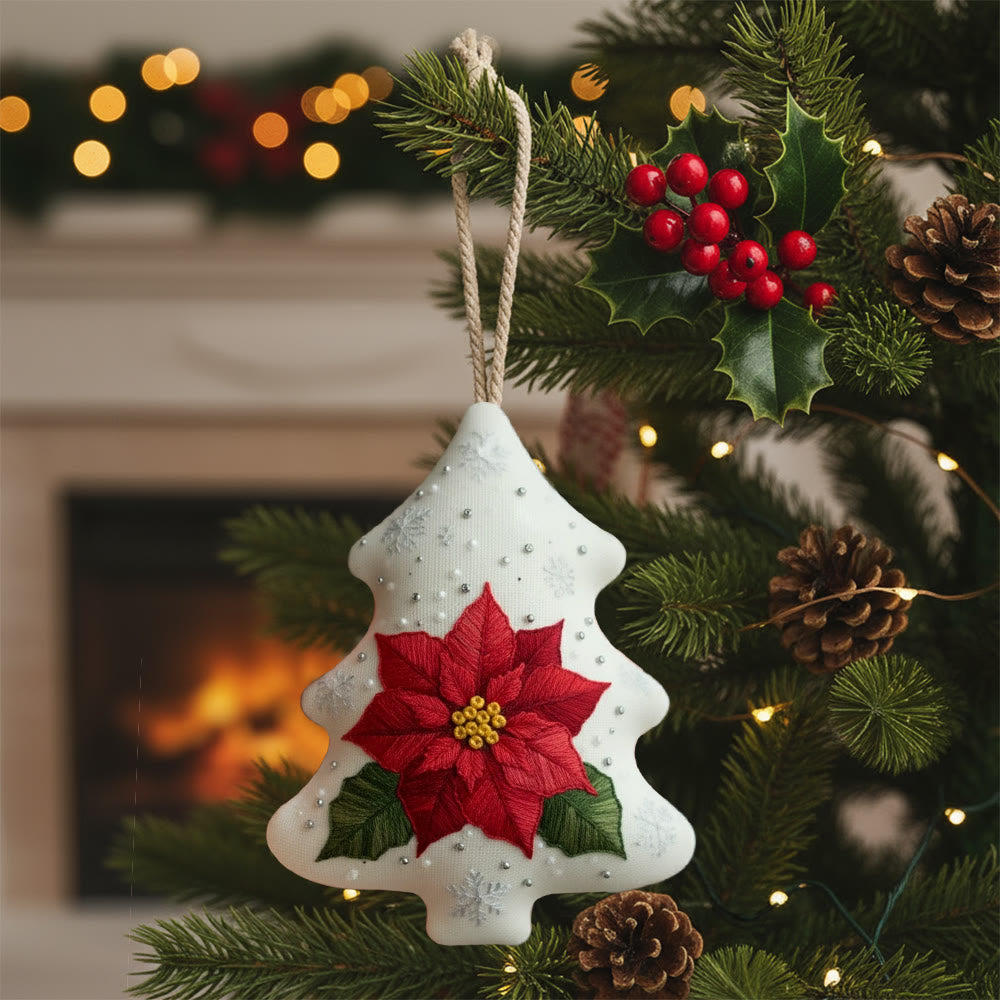 Rubbyoo Tree-shaped Embroidery Kit - Poinsettia | Beginner Friendly Handicraft | Diy Holiday Collection - 6 inches hoop kit - image 0