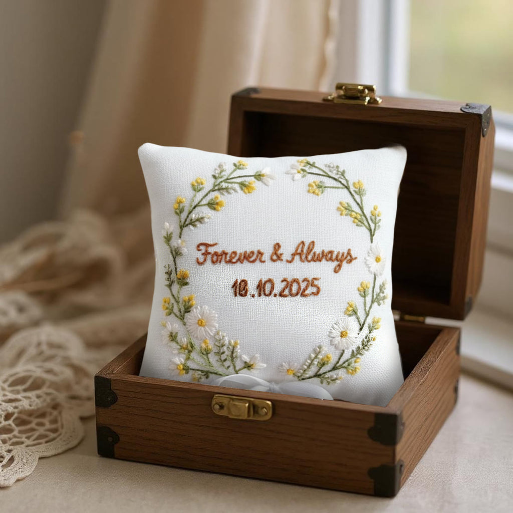 Rubbyoo Personalized Ring Bearer Pillow Embroidery Kit - Daisy Yellow Flower Wreath | Beginner Diy | Weddings Anniversaries - image 1