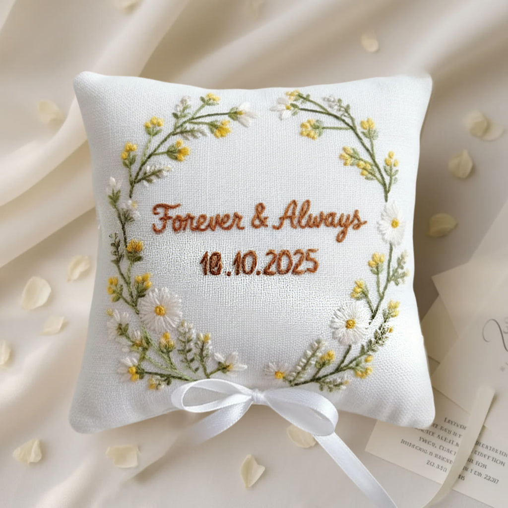 Rubbyoo Personalized Ring Bearer Pillow Embroidery Kit - Daisy Yellow Flower Wreath | Beginner Diy | Weddings Anniversaries - 6 inches hoop kit - image 0