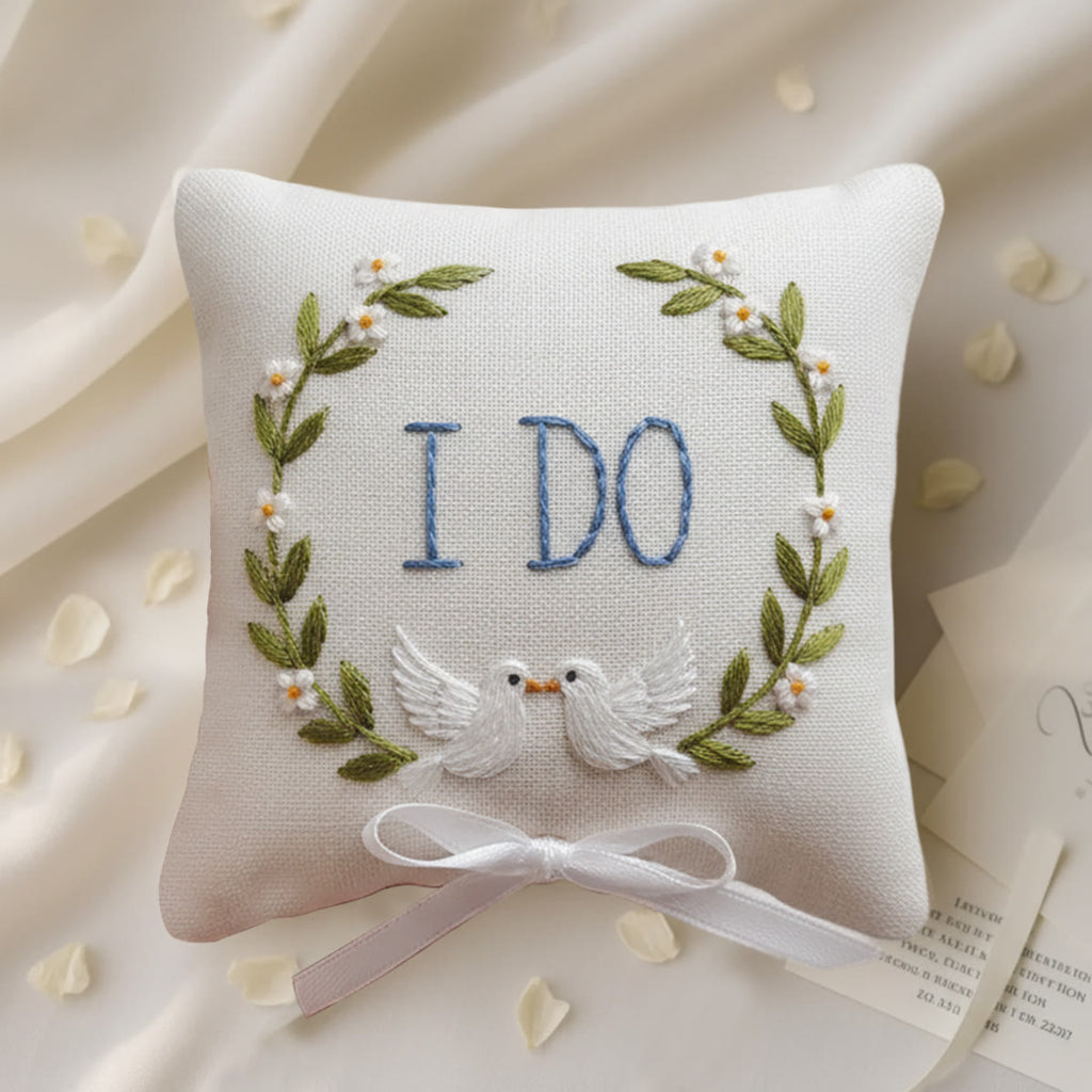 Rubbyoo Personalized Ring Bearer Pillow Embroidery Kit - I Do White Doves Wreath | Personal Handmade Gift  | Proposal Gifts - 6 inches hoop kit - image 0