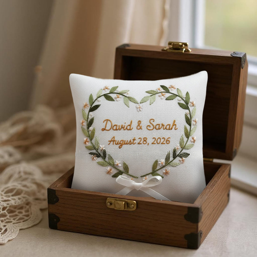 Rubbyoo Personalized Ring Bearer Pillow Embroidery Kit - Heart-shaped Wreath With Names | Handcrafted Keepsake | Engagement Celebrations - image 1