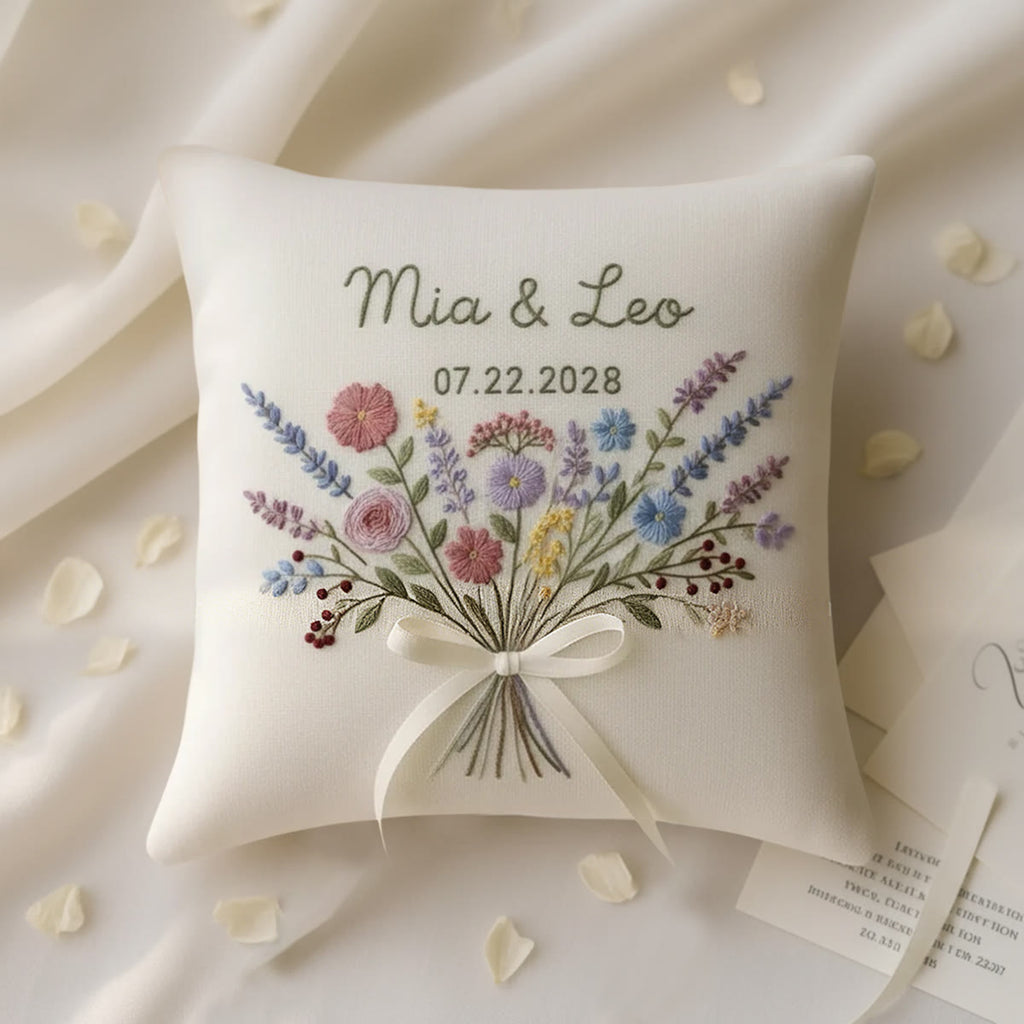 Rubbyoo Personalized Ring Bearer Pillow Embroidery Kit - Colorful Floral Bouquet | Beginner-friendly Handcraft | Elegant Gifting - 6 inches hoop kit - image 0