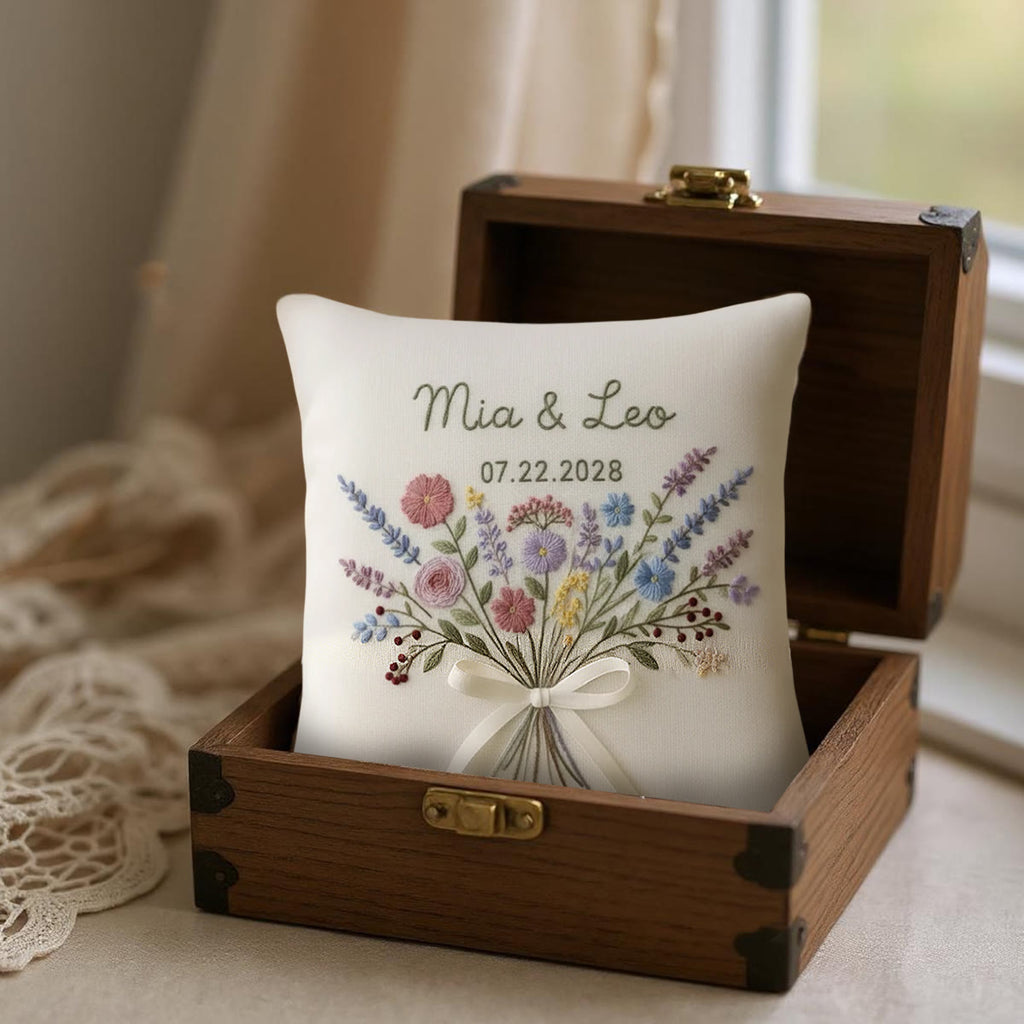 Rubbyoo Personalized Ring Bearer Pillow Embroidery Kit - Colorful Floral Bouquet | Beginner-friendly Handcraft | Elegant Gifting - image 1